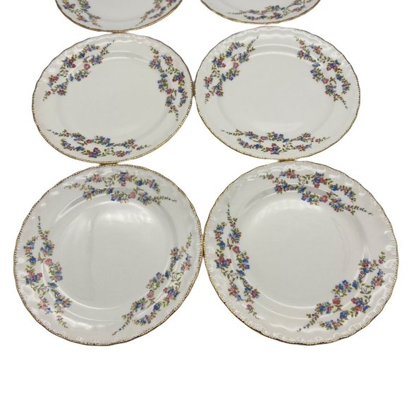 Vintage Pope Gosser China Blue Belle 6 Bread & Butter Plates Pink Blue Floral - Picture 2 of 6